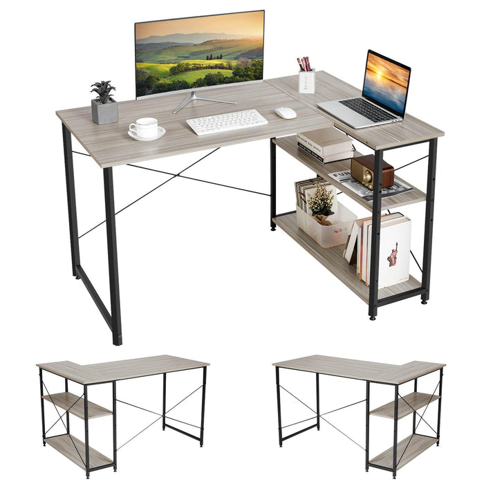 Giantex L-Shaped Desk 120 cm Writing Study Laptop Desk with Adjustable Storage Shelves