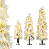 90&120&150 cm Artificial Christmas Tree Set of 3, Pre-lit Xmas Trees w/Snow-Flocked Branch Tips