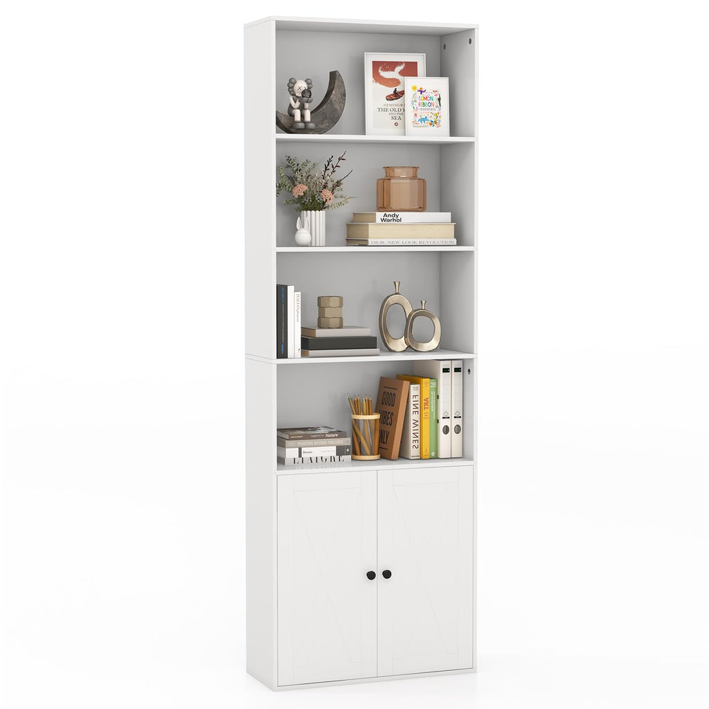 Giantex Farmhouse Bookcase with Doors, 180cm Freestanding Bookshelf wi ...