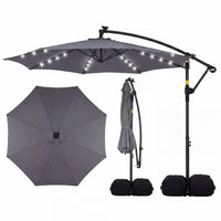 3m Solar Offset Hanging Umbrella with 32 LED Lights and 360° Rotation