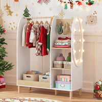 Kids Dress Up Storage with Mirror and Lights, Open Hanging Wardrobe Closet Armoire