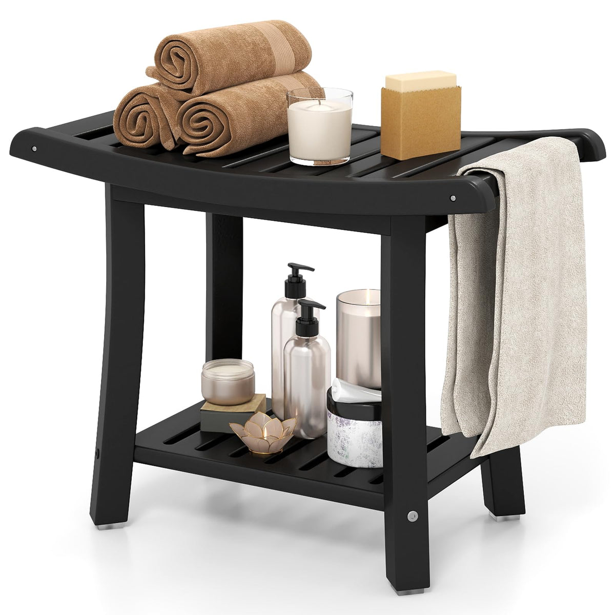 Giantex Shower Bench, Waterproof Bath Spa Shower Stool with Curved Seat