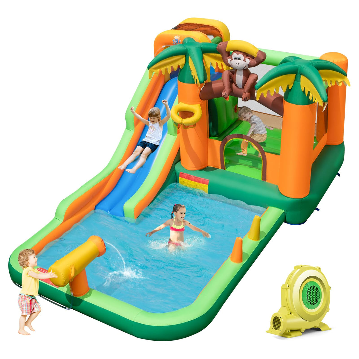 Inflatable Water Slide, 7-in-1 Bounce House Water Park, Kids Indoor Outdoor Jumping Castle (without 680W Blower)