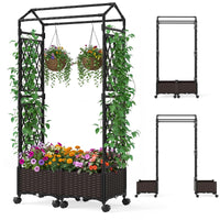 163cm Tall Self-Watering Planter Boxes with Lattice Trellis and Roof