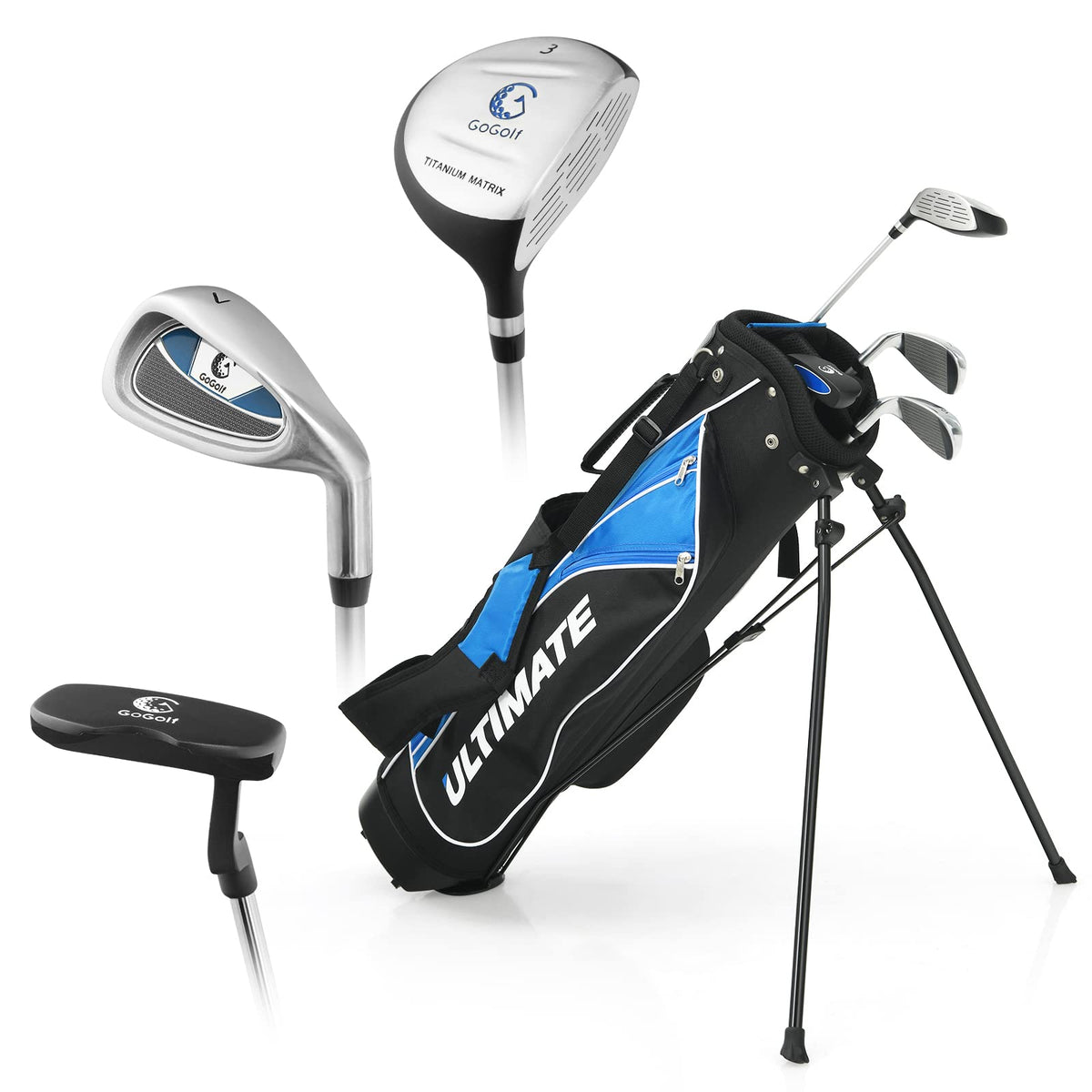 Junior Complete Golf Club Set for Age 8 to 13, Includes 3# Fairway Wood, 7# & 9# Irons, Putter, Head Cover