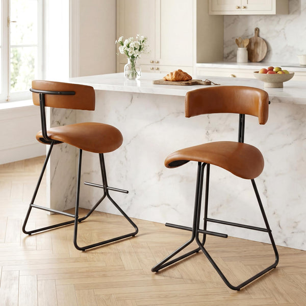 Giantex Modern Counter Height Stools Set of 2, Faux Leather Upholstered Armless Barstools