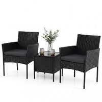 PE Rattan 3-Piece Patio Bistro Set with Tempered Glass Table