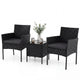 PE Rattan 3-Piece Patio Bistro Set with Tempered Glass Table