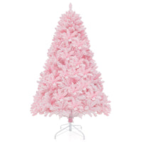 1.85m/2.1m Pink Snow Flocked Christmas Tree Artificial w/ 8 LED Lighting Modes