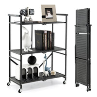 Giantex Foldable Storage Shelves on Wheels, 3-Tier Heavy-Duty Steel Rack with 2 Lockable Casters