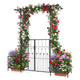 Garden Arch Trellis with Gate and Planter Boxes, 206cm Heavy Duty Metal Arbor