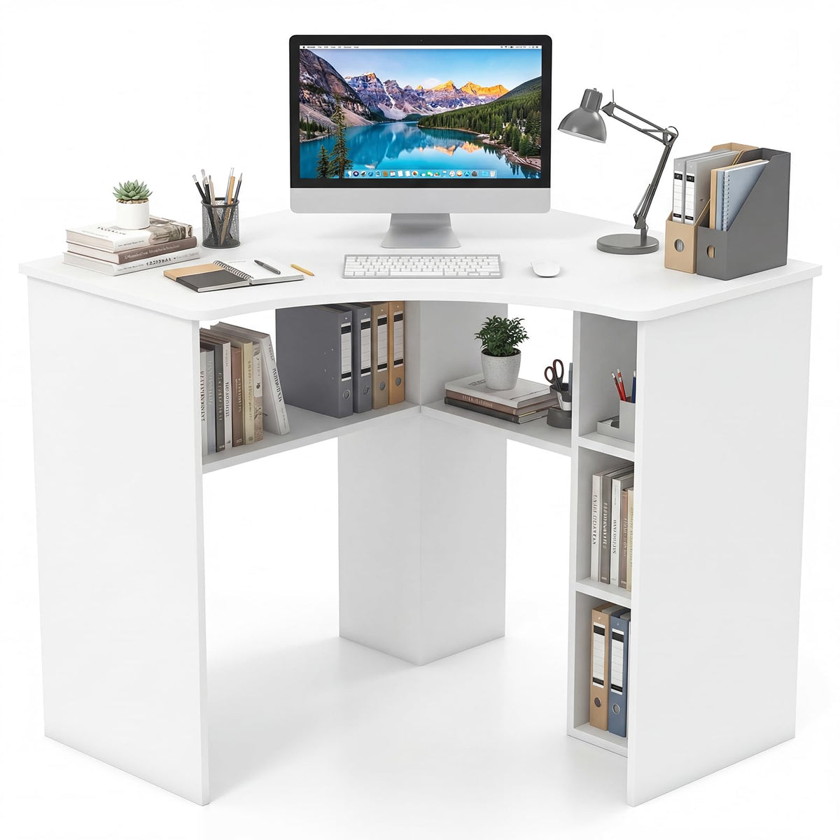 Giantex Corner Desk, Triangle Computer Desk with Storage Shelves