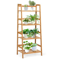 Freestanding 4-Tier Bamboo Plant Rack with Guardrails