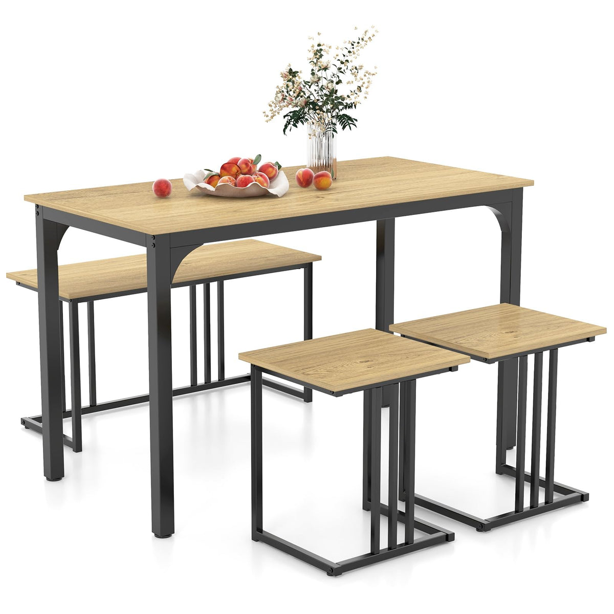 Giantex 4-Piece Dining Table Set, Industrial Dining Table W/Bench & 2 Stools for 4 Persons