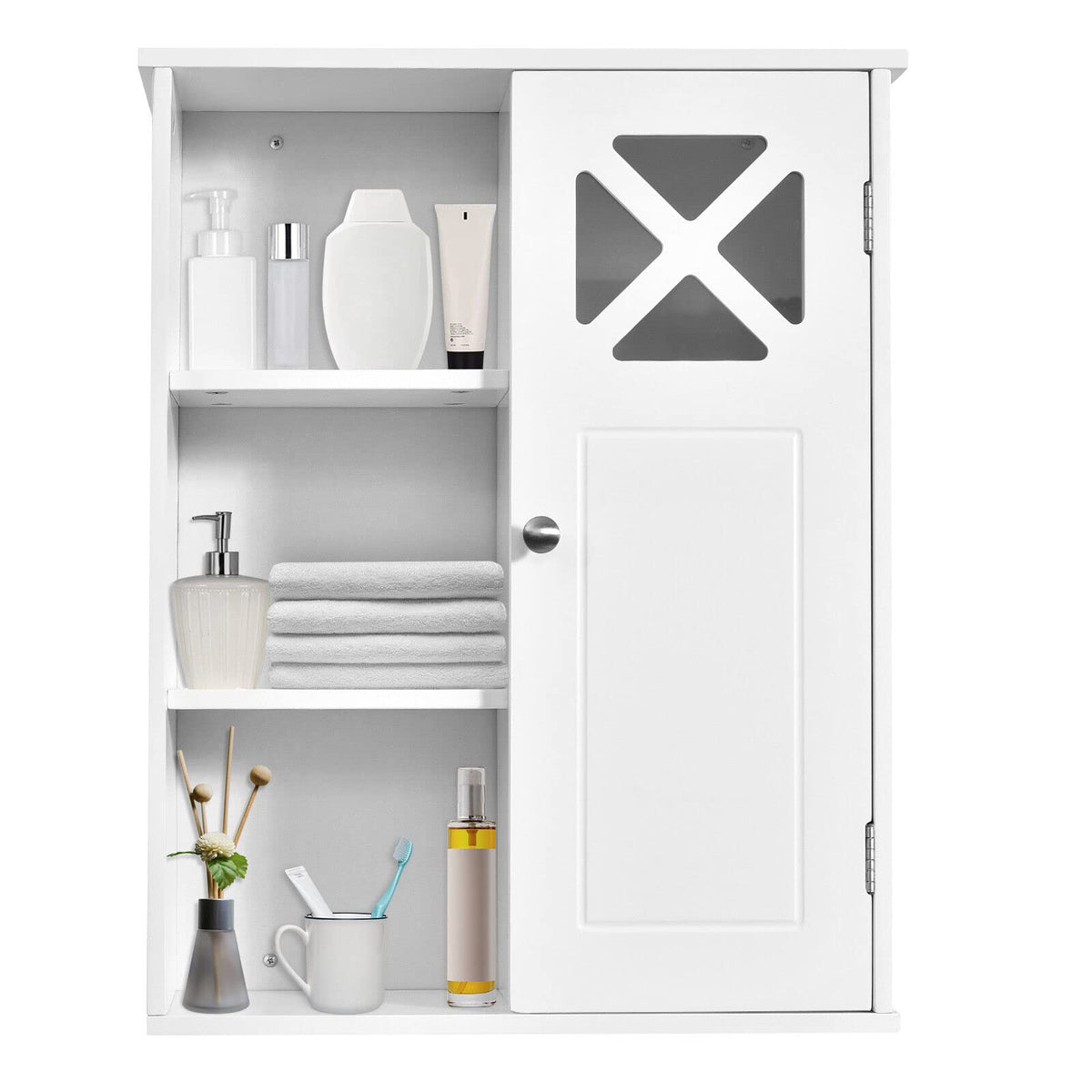 Bathroom Medicine Cabinet, Wall-Mounted Storage Cabinet, White