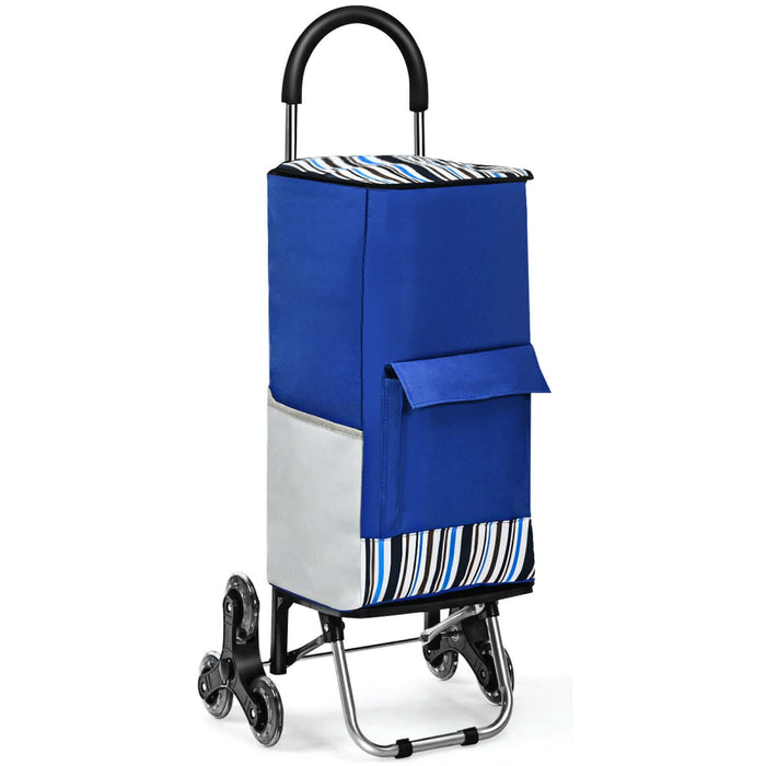 Giantex Folding Shopping Trolley Dolly, Rolling Utility Bag Cart w/ 2 Wheels, Solid Aluminum Frame, Blue & Black