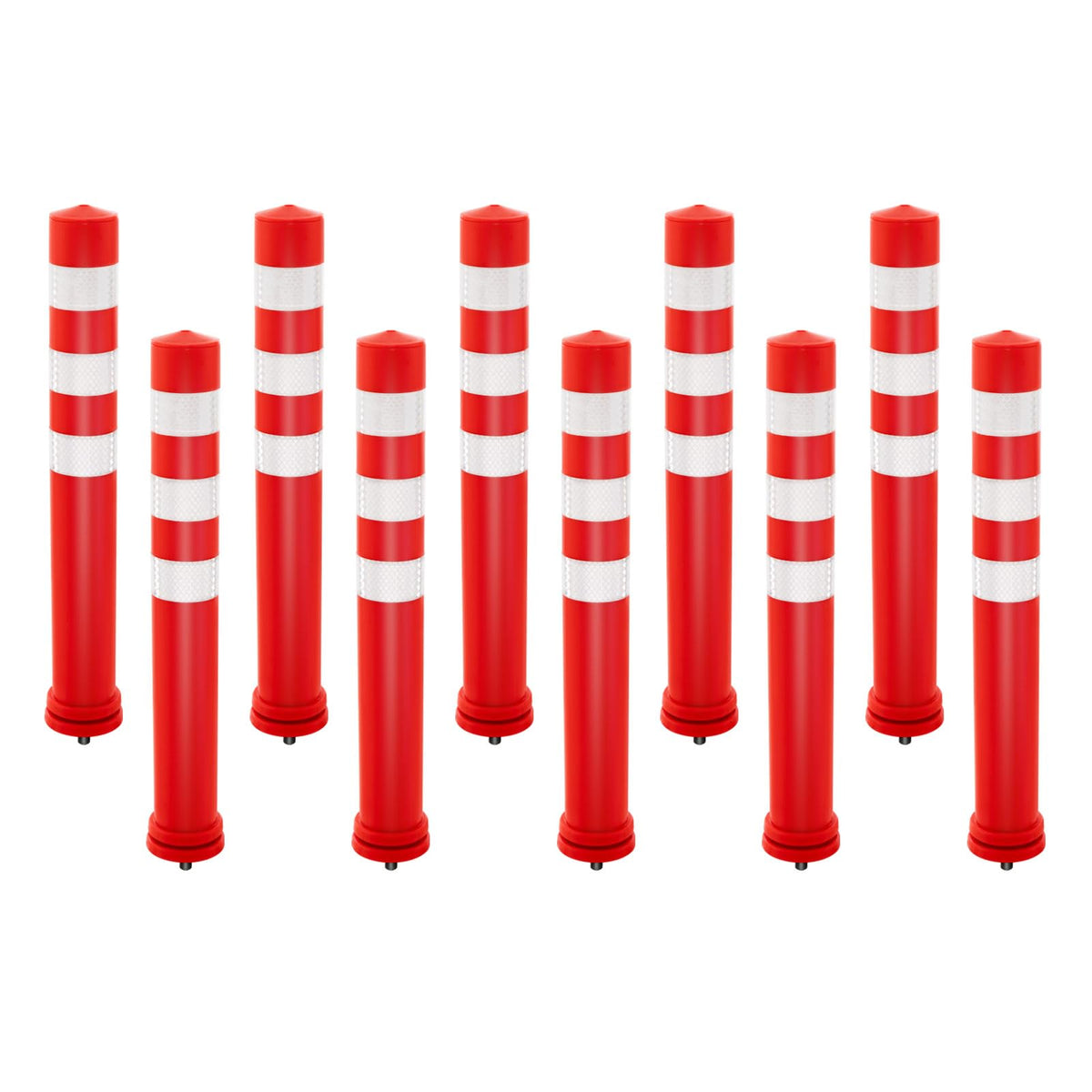 10 Pack Safety Bollard Post, 65.5 cm Delineator Post, Flexible Safety Parking Barrier with Anchor Bolt