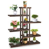 Giantex 6-Tier Wooden Plant Stand for Indoor & Outdoor, 12 Potted Plant Display Holder Carbonized Fir Wood