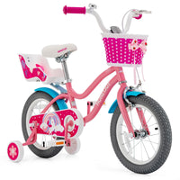 14" Kids Bicycle w/Training Wheels & Front Handbrake, Kids Bike with Doll Seat & Basket