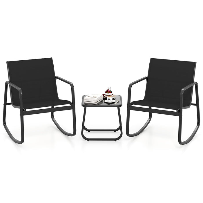 3 Piece Rocking Bistro Set Patio Furniture Set with 2 Rocking Chairs and Coffee Table