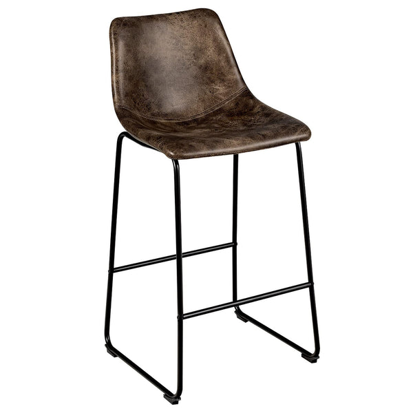 Giantex Set of 2 Bar Height Stool, Vintage Faux Suede Bar Stools, with Metal Legs, Back and Footrest
