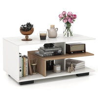 Coffee Table Modern Rectangular Center Table w/ L-Shaped Middle Storage Shelf