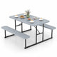 Outdoor Rectangular Camping Dining Table & 2 Benches w/Umbrella Hole
