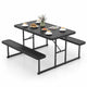 Outdoor Rectangular Camping Dining Table & 2 Benches w/Umbrella Hole