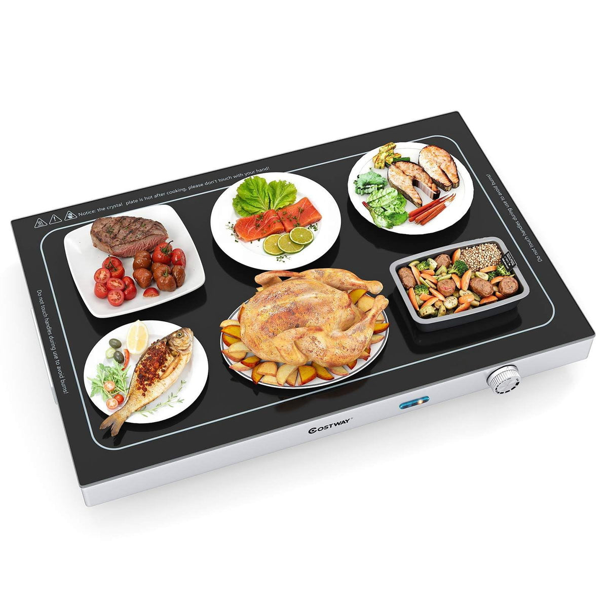 Electric Warming Tray with Adjustable Temperature Tempered Glass Top Food Warmer