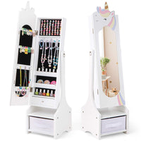 Kids Jewelry Cabinet with Full-Length Mirror and Foldable Drawer