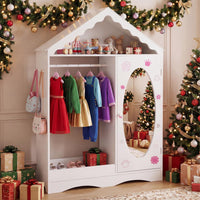 Kids Clothing Rack with Mirror, Children Dress Up Center w/Open Hanging Rack