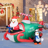 190CM Christmas Inflatable Santa Claus with Penguins on Helicopter