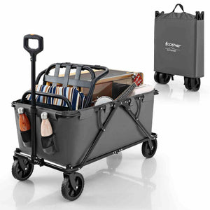Heavy-Duty Wagon Cart with Adjustable Handlebar and Storage Pocket