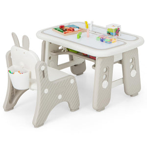 Kids Table & Chair Set, Graffiti Toddlers Art Table & Chair w/Flip-Top Bookshelf
