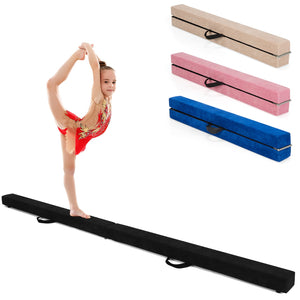 209cm Folding Balance Beam, Portable Gymnastic Beam w/Solid Wood Base & Anti-Slip Bottom