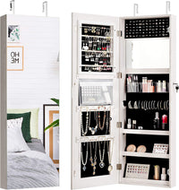 Giantex Mirror Jewellery Cabinet, Wall/Door Mounted Jewelry Armoire, Lockable Cosmetic Make-up Storage Organiser