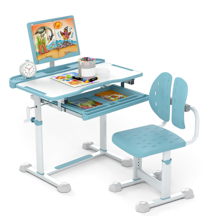 Kid's Study Desk and Chair Set Height-Adjustable Desk with Tilt Desktop and Ergonomic Chair
