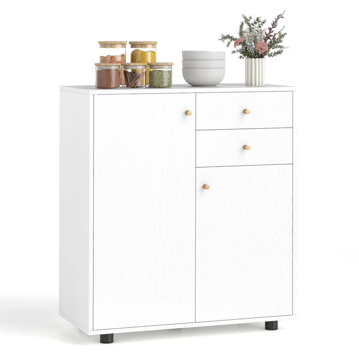 Kitchen Sideboard Buffet Cabinet with 2 Drawers 2 Doors and 3 Adjustable Shelves