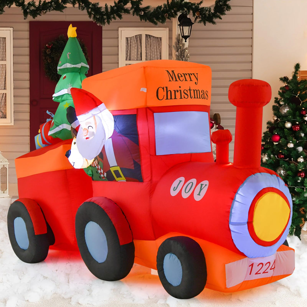 2.6M Christmas Inflatable Light Up Santa Train for Garden & Lawn
