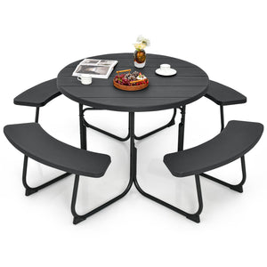 8-Person Round Picnic Table Bench Set