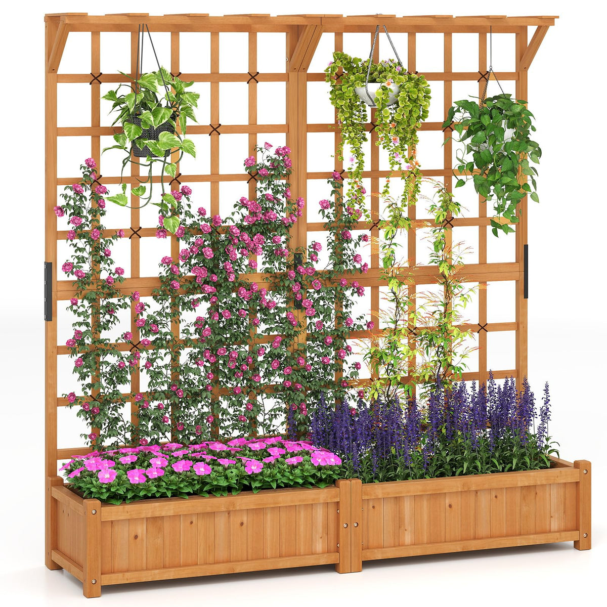 Giantex 72" Large Raised Garden Bed with Trellis & Roof, Wooden Garden Bed