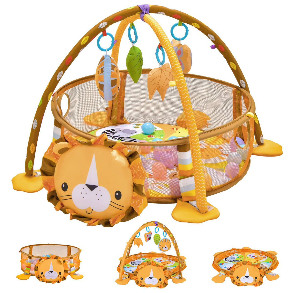 Baby Play Gym, 4-in-1 Baby Play Center for Newborn & Infants w/Soft Padding Mat & Arch Design