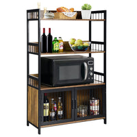Giantex Industrial Baker’s Rack, 3-Tier Kitchen Microwave Oven Stand w/ 2 Door Storage Cabinet, Rustic Brown