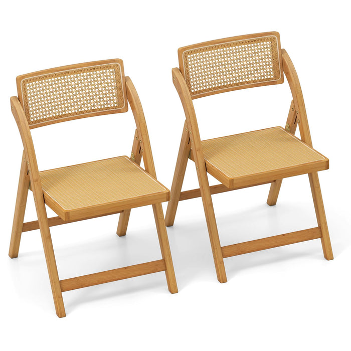 Rattan Cane Folding Chairs Set of 2