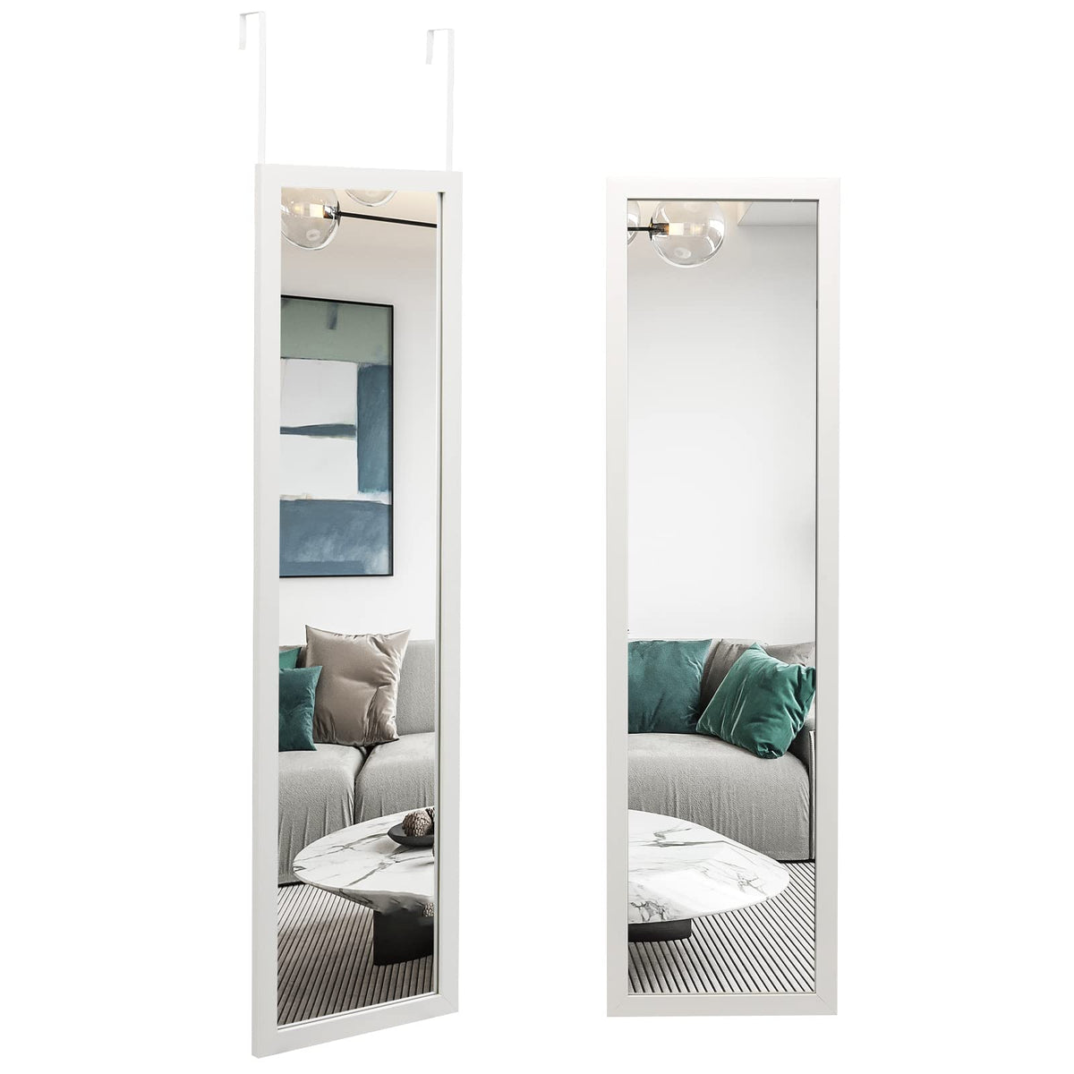 Full Length Over The Door Mirror, Full Length Mirror with Hanging Hooks for Door , White