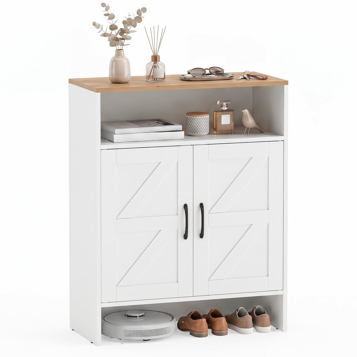 Giantex Shoe Cabinet with 2 Barn Doors, Modern Narrow Shoe Storage Cabinet