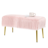 Giantex Faux Fur Ottoman Bench, Vanity Bench Stool w/Golden Legs, Plush Fur,Soft Upholstery