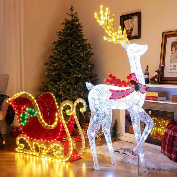 Pre-Lit 462 LEDs Christmas Reindeer & Santa’s Sleigh Xmas Festive Decoration