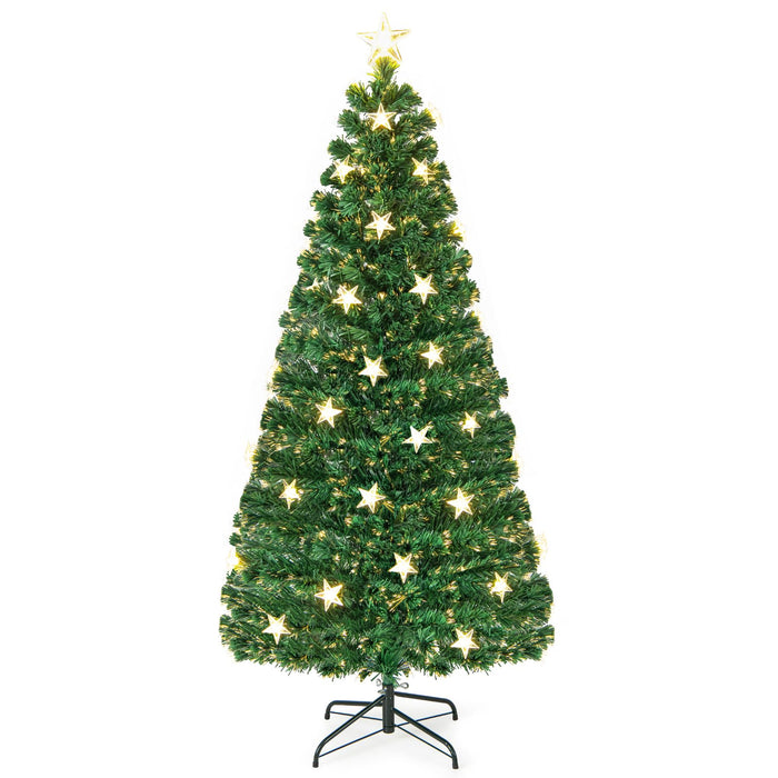 1.8M Pre-Lit Christmas Tree, Artificial Xmas Tree with 230 Branch Tips, 30 Warm White Star Lights