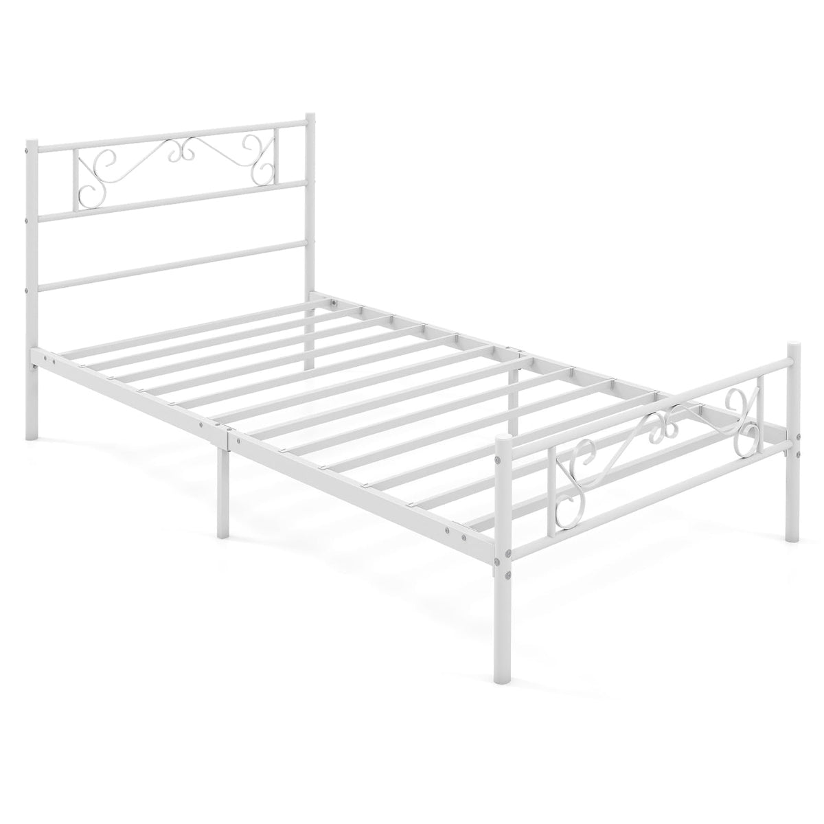 Single Size Metal Bed Frame with Floral Headboard and Footboard